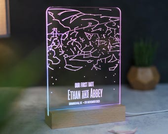 Personalised Custom Star Map LED Constellation Map, Night Sky by Date, USB Light Up Personalised Home or Bedroom Light Engagement Gift