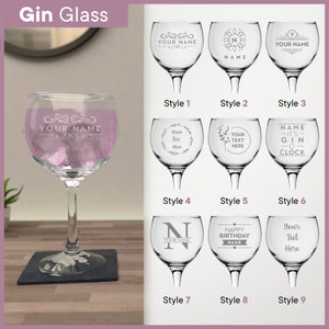 Personalised Glass Multiple Designs & Glass Types Wine Glass, Pint, and Beer, Whiskey, Champagne, Gin, Latte Engraved Personalized Gifts Gin Glass