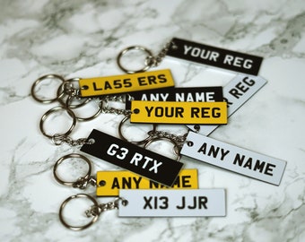 Personalised Number Plate Keyring Custom Engraved Registration Plate Gift