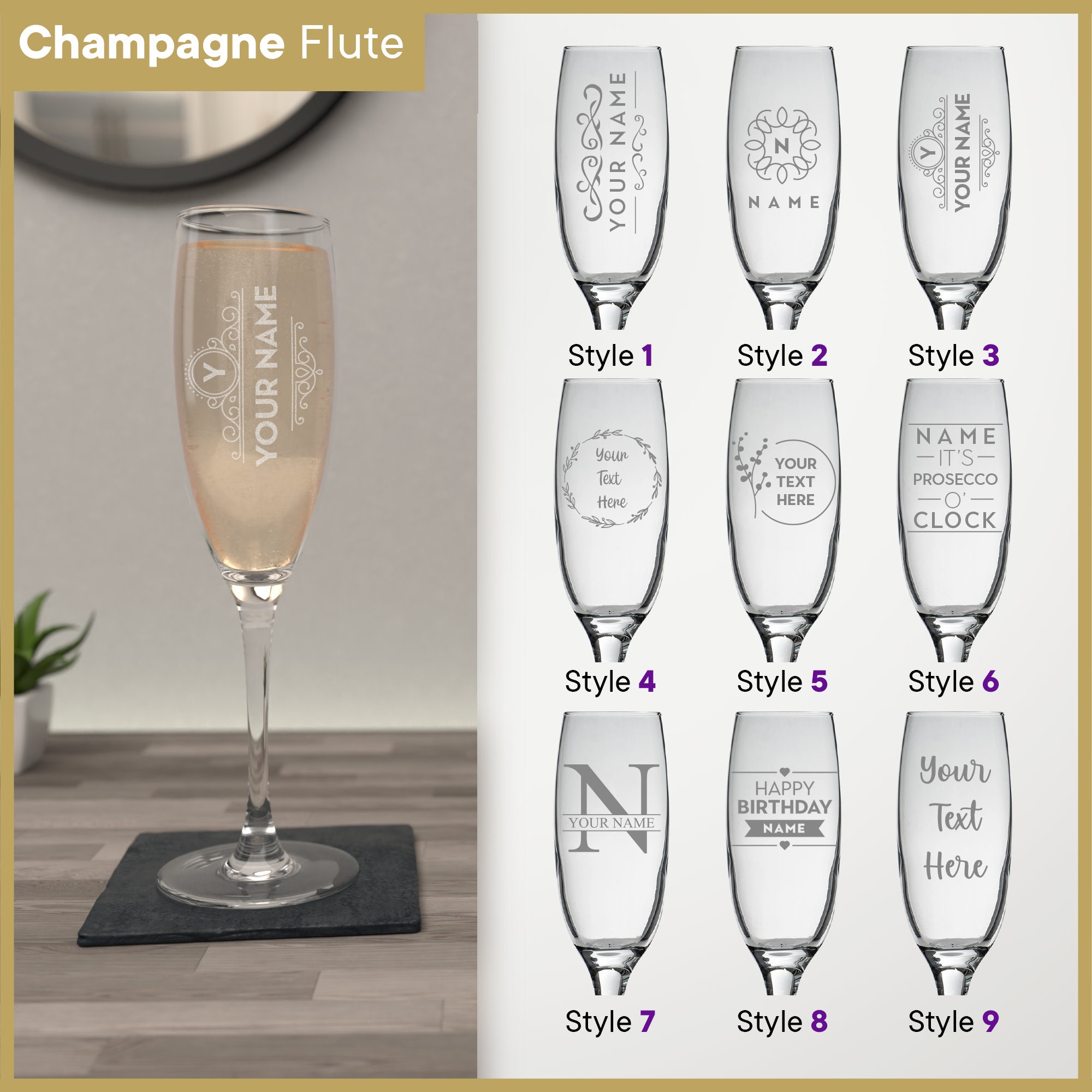 Personalisiertes Glas, mehrere Designs und Glasarten – Weinglas, Pint und Bierglas, Whisky, Champagner, Gin, Latte – gravierte personalisierte Geschenke