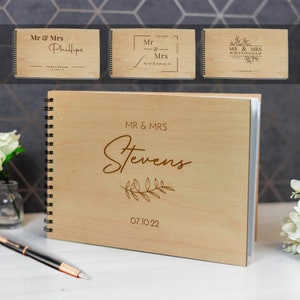 Personalised Wedding Guest Book Engraved Custom Personalized Wooden Wedding Scrapbook or Photo Album