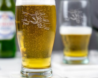Personalised Pint Glass - Custom Engraved Fist Bump Beer Glass Gift Any Message Bespoke Glass for Dad Grandad or Uncle Fathers Day Gift