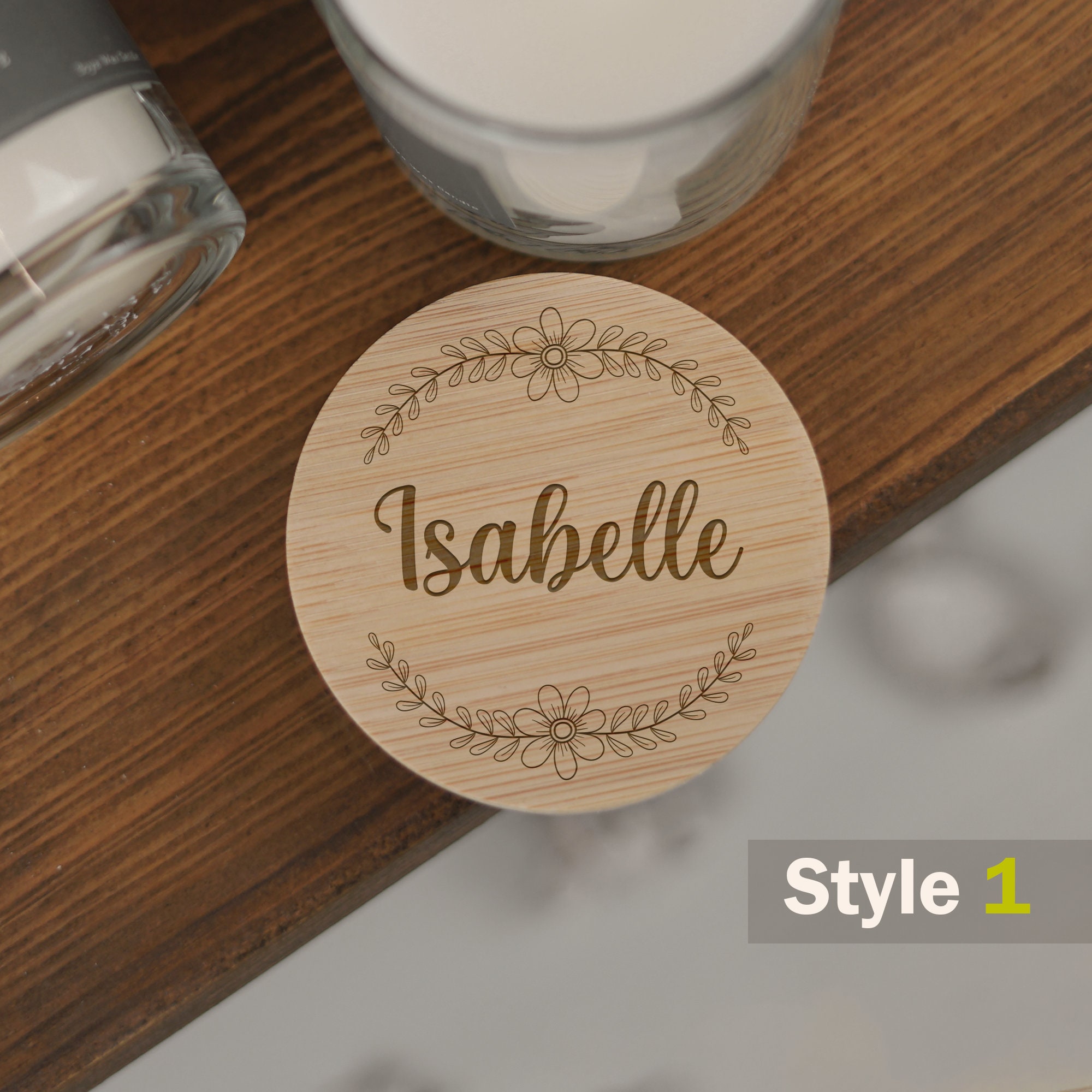 Vela personalizada Vela personalizada de bambú grabada con cualquier texto  / Vela personalizada con aroma fresco de vainilla o algodón -  España