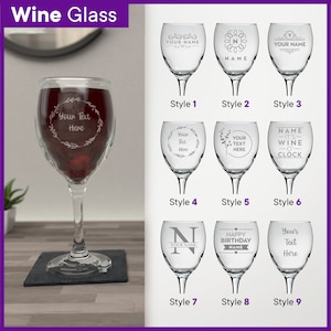 Personalised Glass Multiple Designs & Glass Types Wine Glass, Pint, and Beer, Whiskey, Champagne, Gin, Latte Engraved Personalized Gifts Wine Glass