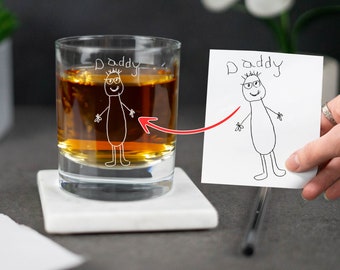 Personalised Whiskey Glass Custom Handwriting Engraved Any Message Glass , Upload Your Own Drawing , Gift for Him , Whiskey Glass