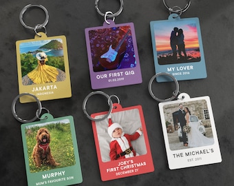 Personalised Photo Keyring Custom Your Own Image and Message Keychain Retro Look Vintage Picture Key Chain Accessory Birthday Christmas Gift