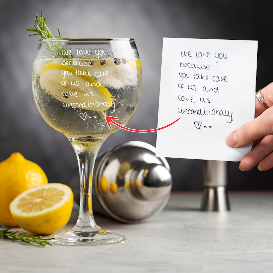 Customized Gin Personalised Gin Glass Custom Handwriting Engraved Any Message Glass ...
