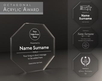 Premio de vidrio octagonal personalizado, placa de acrílico grabada, trofeo independiente, obsequio corporativo, adorno para ceremonia de premios, sentimiento personal
