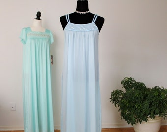 Retro Maxi Night Gown, Blue Sleeveless Sleepwear, Gregaro Label, Spaghetti Straps, Elegant Sleepwear, Vintage Loungewear, Nightdress