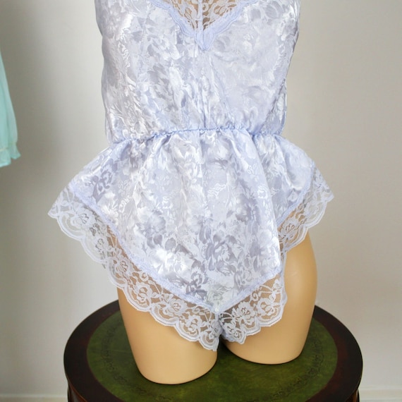 Retro Women's Playsuit, Satin Lace, Light Blue, J… - image 5