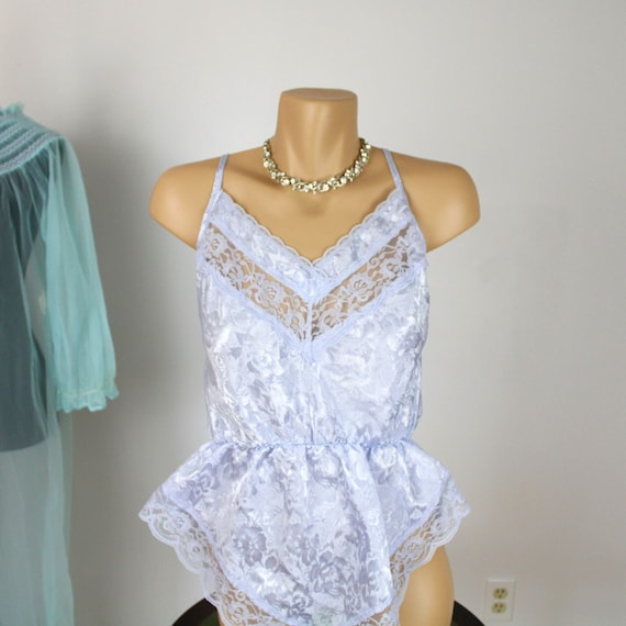 Retro Women's Playsuit, Satin Lace, Light Blue, J… - image 4