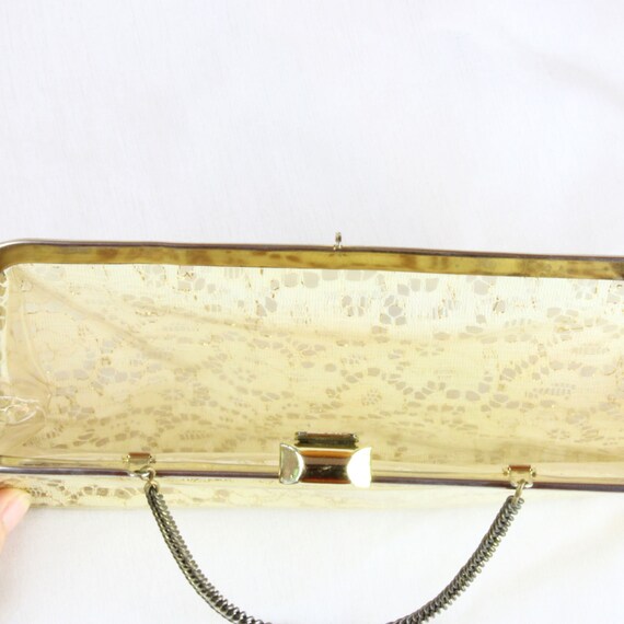 Vintage Plastic Gold and White Lace Clutch, Vinta… - image 3