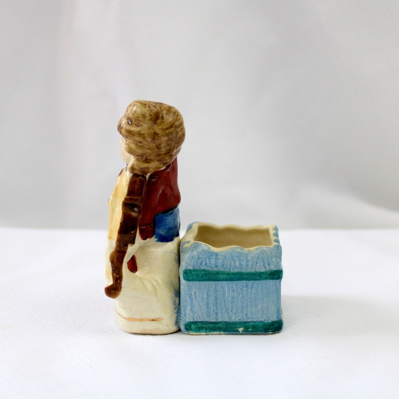 Made in Occupied Japan Small Porcelain Planter, Boy Playing Fiddle