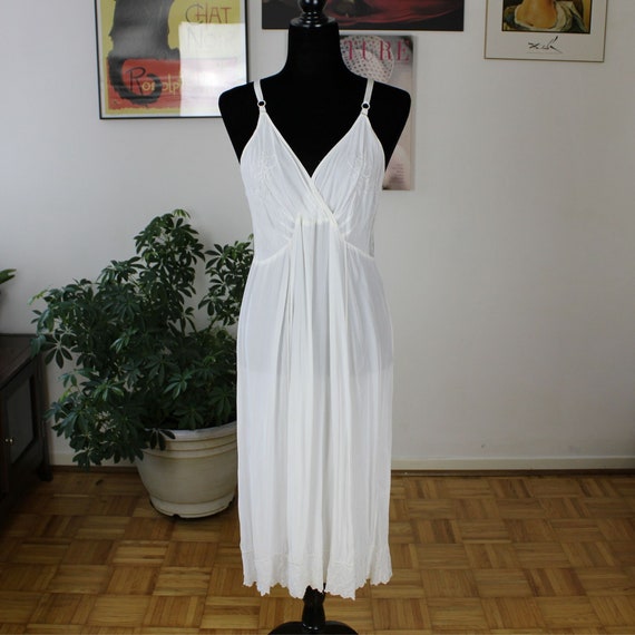 Vintage White Boho Dress, Slip Dress, Retro Nightg