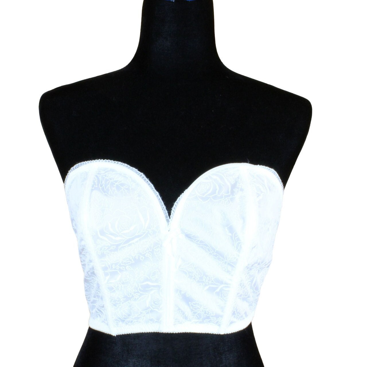 Vintage Carnival White Lace Backless Strapless Long Line Bra Size 34 B 