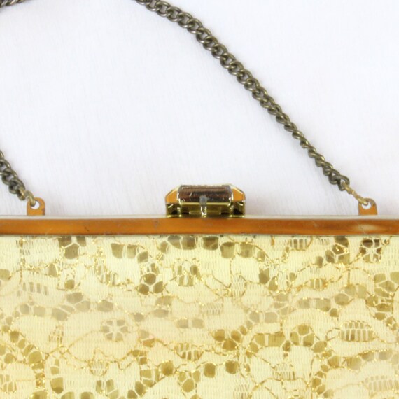 Vintage Plastic Gold and White Lace Clutch, Vinta… - image 2