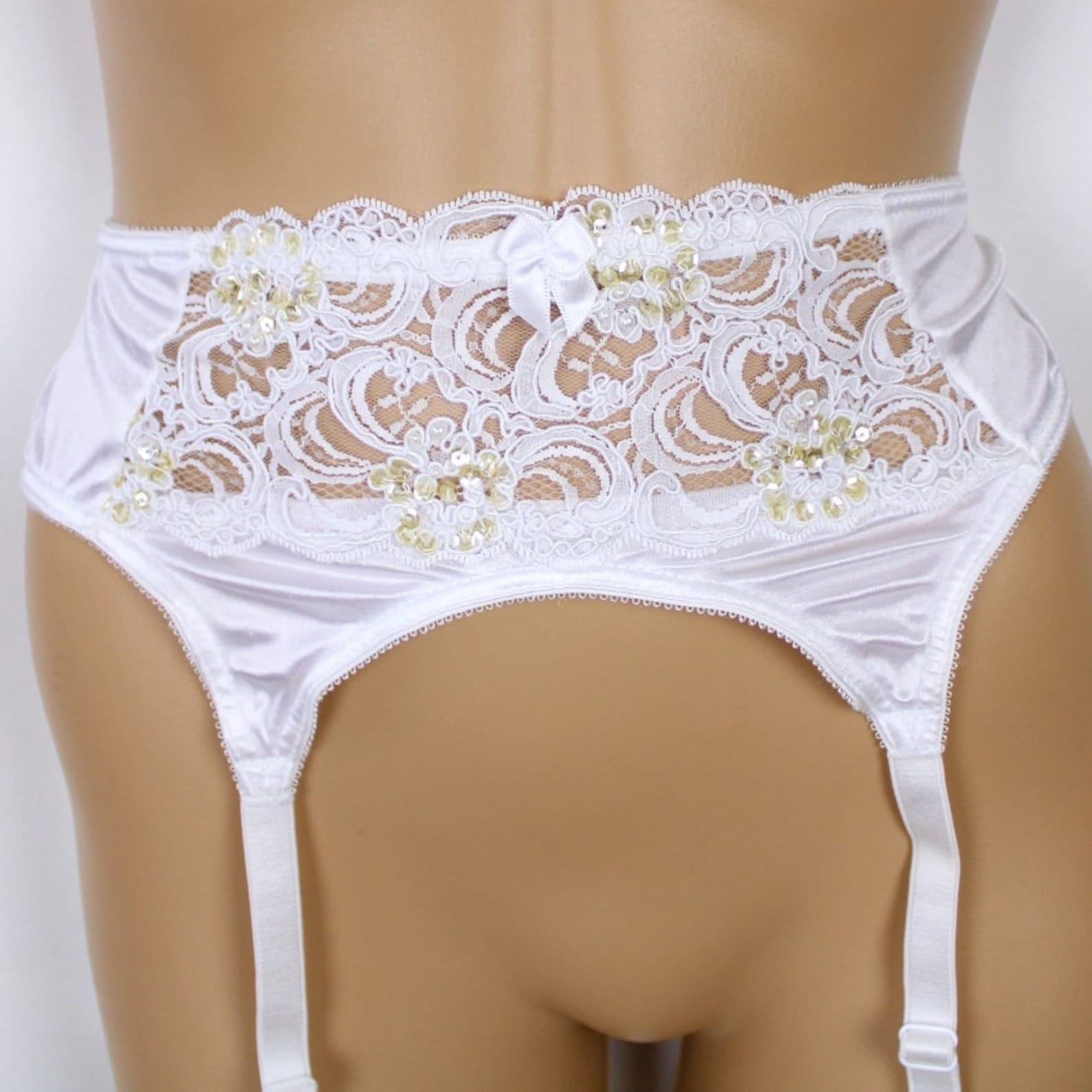 Bridal White Garter Belt, Lingerie Size Small, White Lace