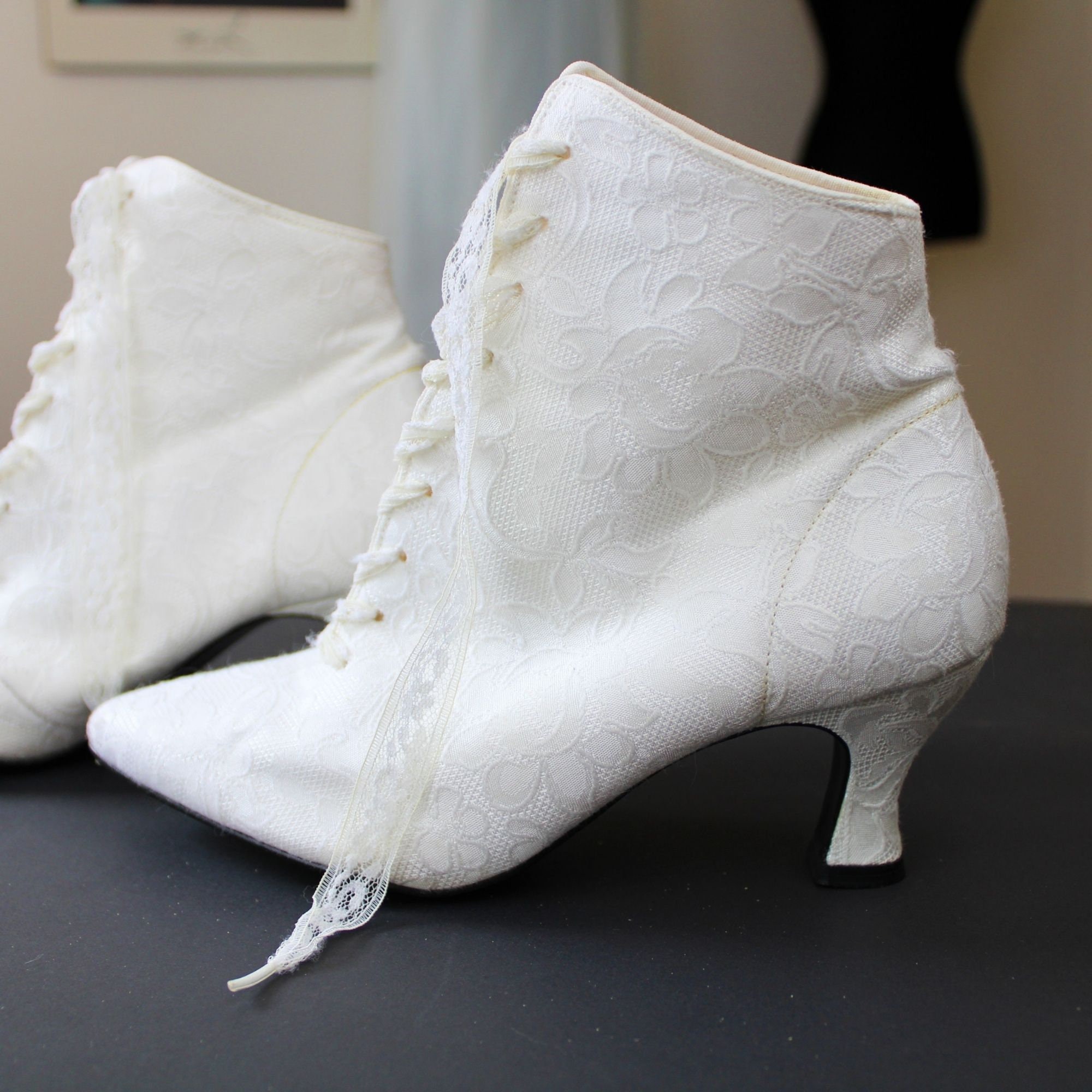 white lace up granny boots