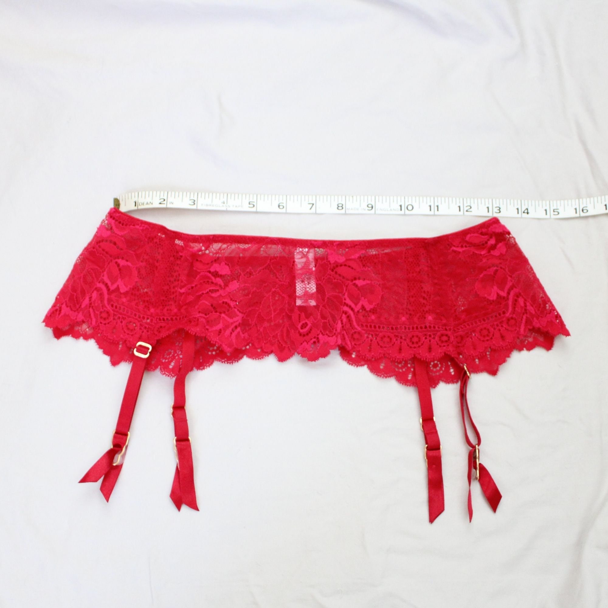 La Senza Red Lace Garter Belt Thick Width Gold Fasteners Lingerie