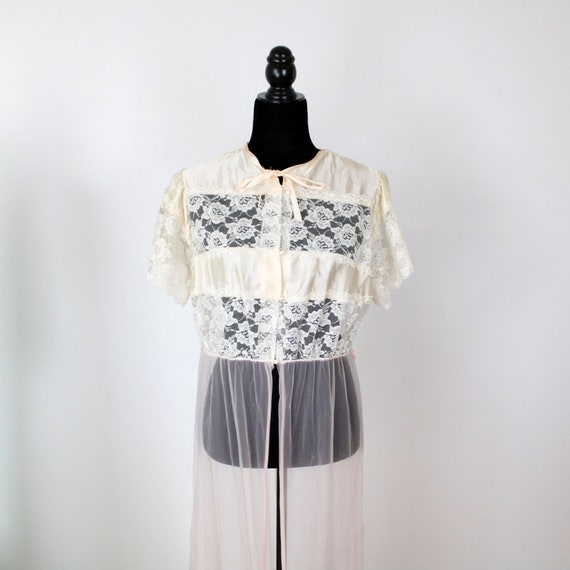 Edwardian Style Dressing Gown, Lace Satin Neglige… - image 1