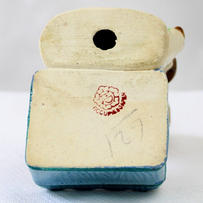 Made in Occupied Japan Small Porcelain Planter, Boy Playing Fiddle