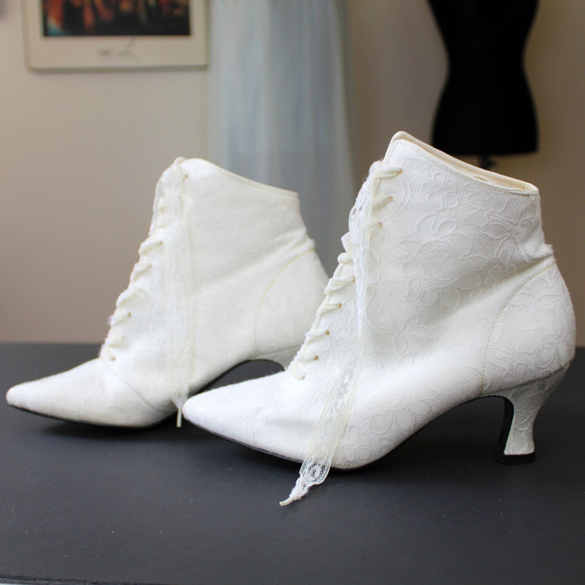 White Lace Granny Boots Ankle Booties 