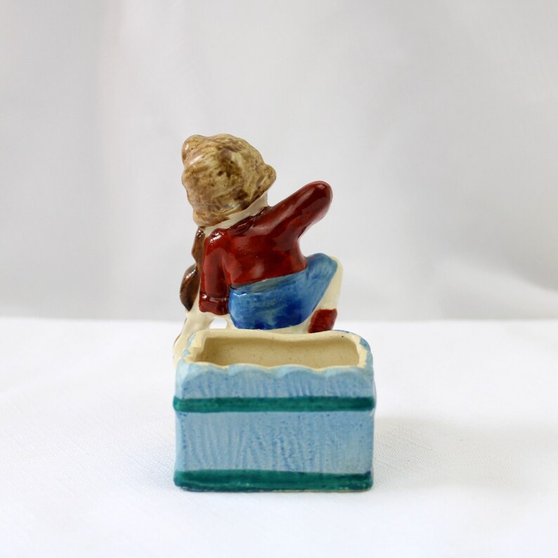 Made in Occupied Japan Small Porcelain Planter, Boy Playing Fiddle
