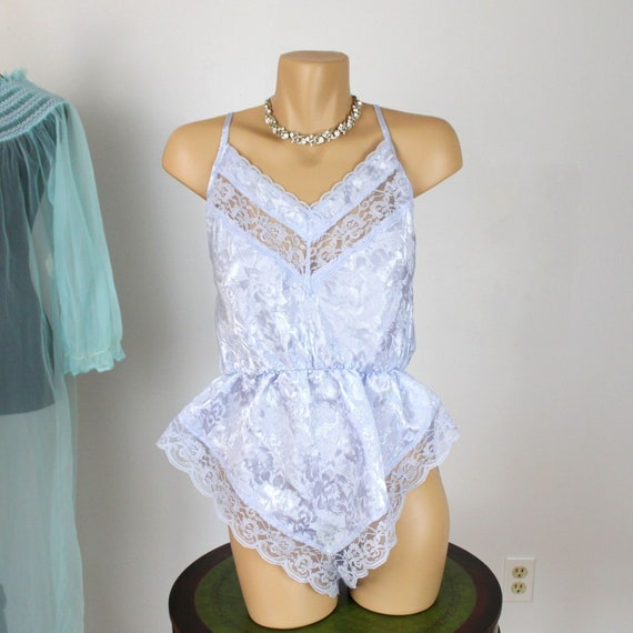 Retro Women's Playsuit, Satin Lace, Light Blue, J… - image 1