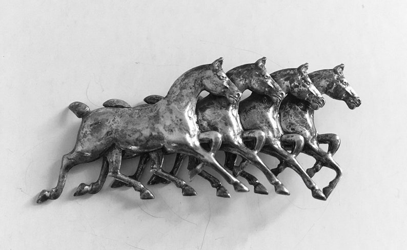 Vintage Equestrian Charm Bracelet and Galloping Horse Brooch Pin