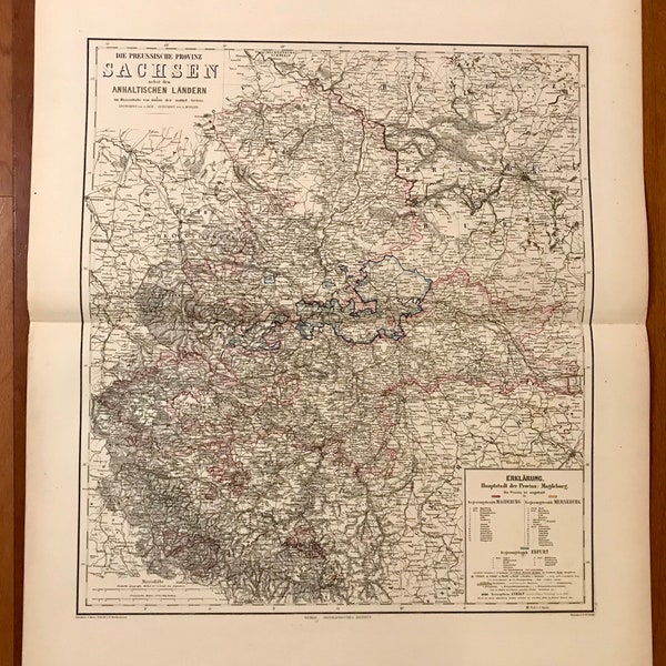 Sachsen (Saxony) Original Antique Map Print 1872