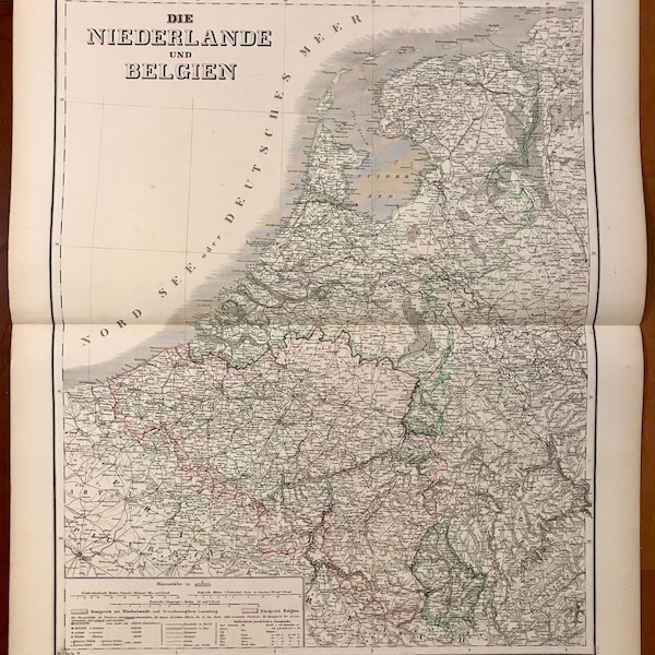Niederlande/Belgien (Netherlands/Belgium) Original Antique Map Print 1872