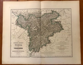 Tirol (Austria) Original Antique Map Print 1872