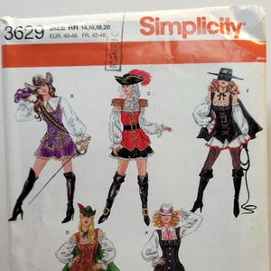 Simplicity 3629 Pirate Costume Pattern Cosplay Renaissance Faire Size 14 16 18 20 Uncut Factory Folded