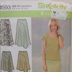 Simplicity 4593 2000s vintage sewing pattern bias cut skirt six styles Size 14 16 18 20 22 UNCUT FACTORY FOLDED