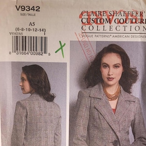 Vogue Designer V9342 Claire Shaeffer vintage Schnittmuster Couture Blazer Jacke Size 6 8 10 12 14 UNCUT