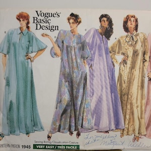 Cartamodello vintage Vogue 1945 per abito caftano, modello facilissimo da realizzare, taglia P, S, M, completo.