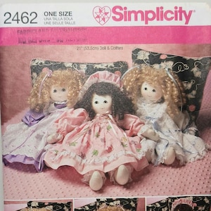 Modello Simplicity 2462 per bambola di stoffa Raggedy Doll, 21 pollici, vestiti per bambola di stoffa, Faith Van Zanten, non tagliato, piegato in fabbrica