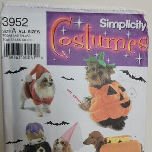 Simplicity Costumes 3952, molde de costura vintage para fantasias de Halloween para cães, tamanho A, sem cortes e dobrado de fábrica.