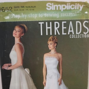 Simplicity 4652 Threads Collection Vintage Sewing Pattern Bridal Gown Size 14 16 18 20 UNCUT