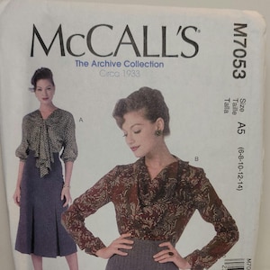 McCalls M7053 Archive Collection 2014 Reissue of 1933 Blouse Sewing Pattern Uncut Factory Folded
