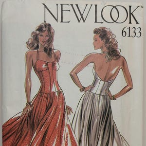 New Look 6133 Halter Maxi Dress Pattern Backless Evening Gown Disco Formal Size 8 18 Uncut