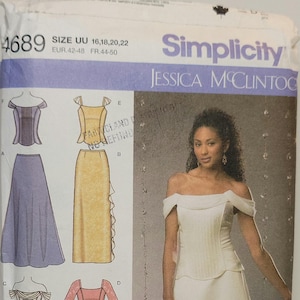 Patrón de costura para vestido de novia Simplicity 4689 Jessica McClintock, corsé. Tallas 16, 18, 20 y 22. Sin cortar, doblado de fábrica.