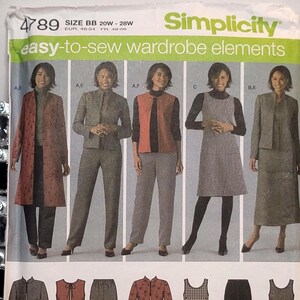 Simplicity 4789 womens plus wardrobe pattern jacket vest jumper pants Size 20W 22W 24W 26W 28W Uncut Factory Folded