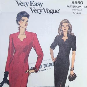 1980s office cocktail dress pattern – Vogue 8550 fitted sheath, Size 8-12 UNCUT