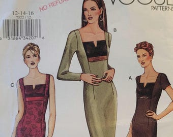 Wykrój sukni wieczorowej z lat 90. XX wieku Vogue 7522 rozmiar 12 14 16 NIEROZCIĘTY KOMPLETNY