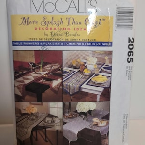 Patrón de costura vintage McCalls 2065 para patchwork, caminos de mesa, manteles individuales, servilletas y decoración del hogar. SIN CORTAR, DOBLADO DE FÁBRICA.