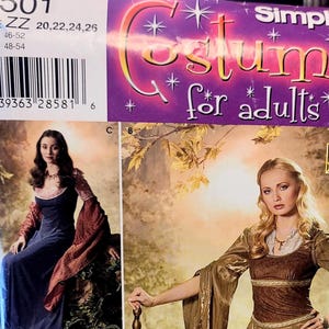 Mönster för medeltida dräkter – Simplicity 0501 fantasiklänning Andrea Schewe plusstorlek 20-26 Oklippt