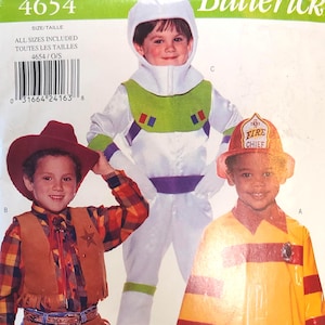 Butterick 4654 Sewing Pattern Kids Costume Cowboy Firefighter Astronaut UNCUT