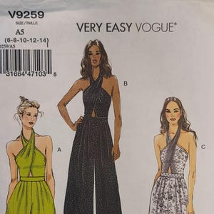 Wykrój na sukienkę z odkrytymi ramionami w stylu vintage – kombinezon i sukienka Vogue V9259, rozmiary 6, 8, 10, 12, 14, NIEROZCIĘTE