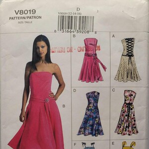 Vogue 8019 vintage strapless prom cocktail dress with sash boned bodice Size 12-14-16 Pre Cut Complete